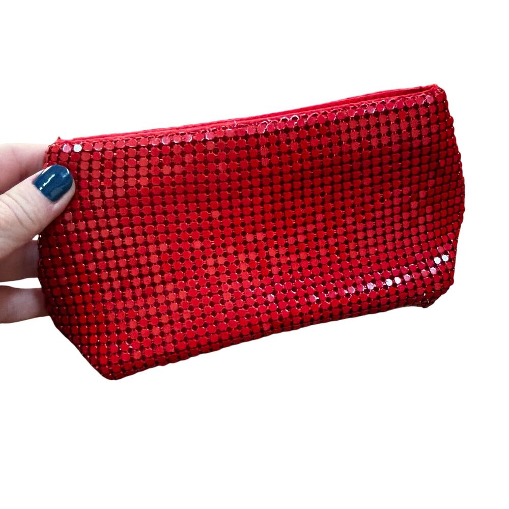 Christina Aquilera red metal mesh wallet pouch evening bag zip top mini purse